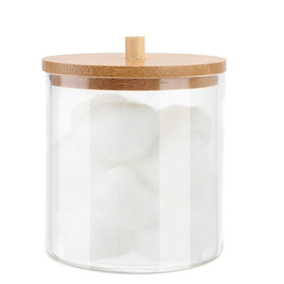 JilgTeok Home EssentialClear Acrylic Cotton Pad Holder Cotton Swab Dispenser Jar Canister Cotton Rounds Case Vanity Countertop Organizer Jar Cotton Ball Storage Container with Lid(L)