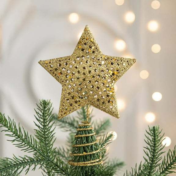 JilgTeok Home Essential Glitter Star Christmas Tree Topper Mini Christmas Tree Star Topper for Small Christmas Tree Decoration(4.33*6.29in)