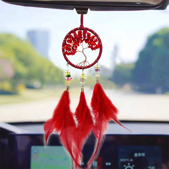 JilgTeok Home Essential Clearance Mini Pendant for Car, Handmade Tree of Life with Feathers Small Dreamcatcher Wall Hanging Ornament Bedroom Room Decor Festival Gift(18.11x2.76x0.15in)