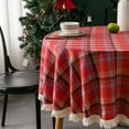 thumbnail image 1 of JilgTeok Home Essentials Back to School Nordic Retro Christmas Round Tablecloth Red Green British Plaid Cotton Linen Cloth Dining Table Cover for Home Garden, Tea Table(59.05x59.05in), 1 of 6