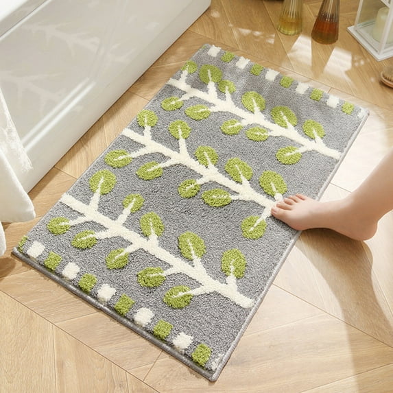 JilgTeok Non Slip Bath Mat,Monstera Green Plant Bathroom Floor Kitchen Rug for Indoor Door Mat Small Leaf Shaped Kids Pets