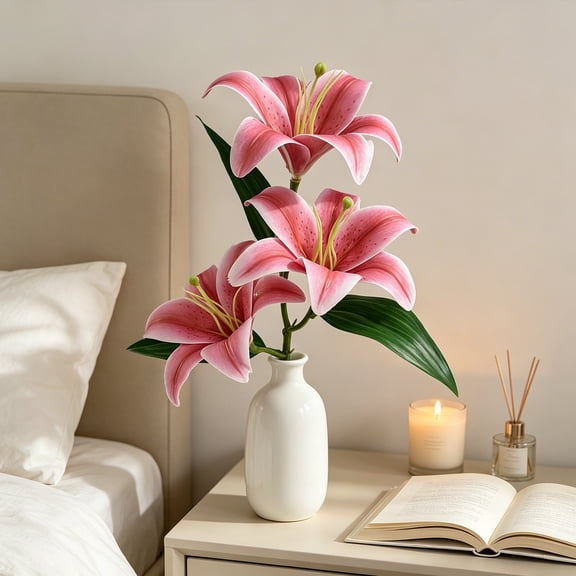 JilgTeok Plastic Artificial Lily Flowers, Realistic Fake Lilies, Lifelike Floral Bush for Home Decor, Wedding Centerpieces, Garden Arrangements, Maintenance Free Faux Bouquet