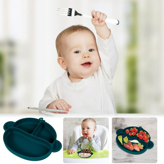 JilgTeok Powerful Suction Plates for Baby and Toddler, Food Grand Silicone Divided Baby Plates