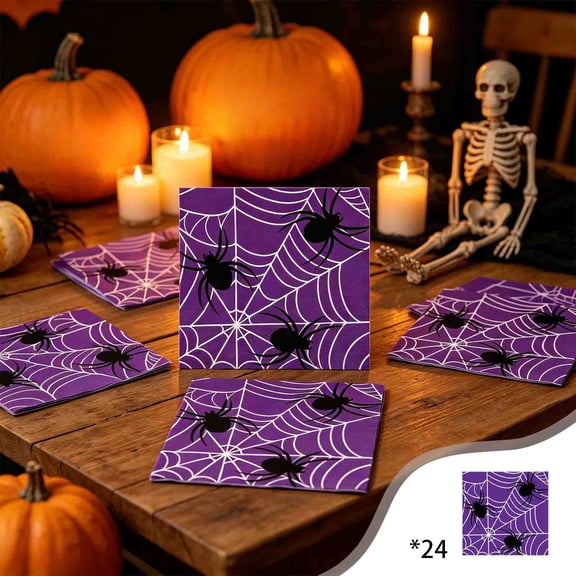 JilgTeok Purple Halloween Paper Plates Cups Disposable Party Supplies with Spooky Ghost Pumpkin Web Prints Horror Theme Tableware for Holiday Festive Decor Tablecloth Kit for Celebrations