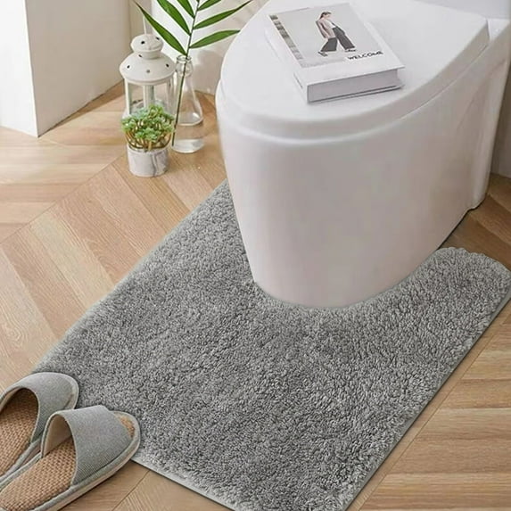 JilgTeok Toilet Rug U-Shaped, Ultra Soft and Absorbent Bathroom Rugs, Non-Slip Toilet Bath Mat, Machine Wash Dry, Contour Bath Rugs for Toilet Base(19.7*19.7in)