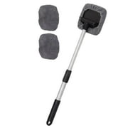 JilgTeok Windshield Cleaner Tool, Car Inside Window Cleaning Kit with Extendable Handle, Premium Microfiber Pad and Chenille Cloth Cover. Washable & Reusable, Auto Interior Exterior Glass Wiper 1+2