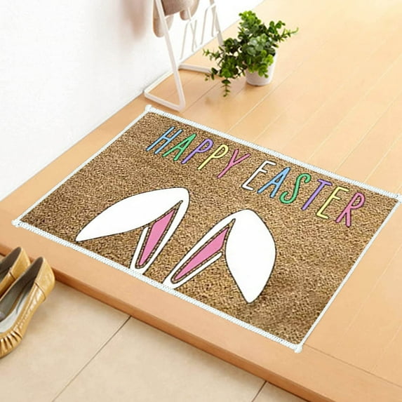 Jilgteok Easter Doormat Easter Eggs Rabbit Entryway Front Porch Rugs Anti-Skid Bottom Floor Indoor Outdoor Carpet For Home Patio Home Decor