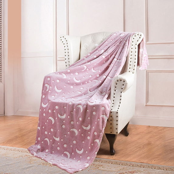 Jilgteok Star & Moon Double Sided Flannel Glow-In-The-Dark Blanket