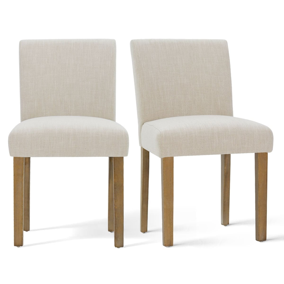 Beige Linen Upholstered Parsons Side Chair Set with Wood Legs