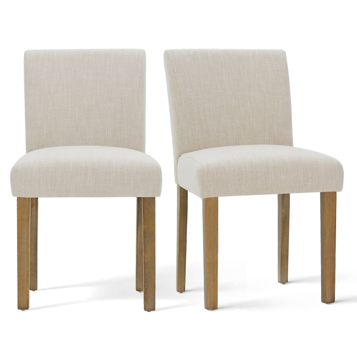 Beige Linen Upholstered Parsons Side Chair Set with Wood Legs