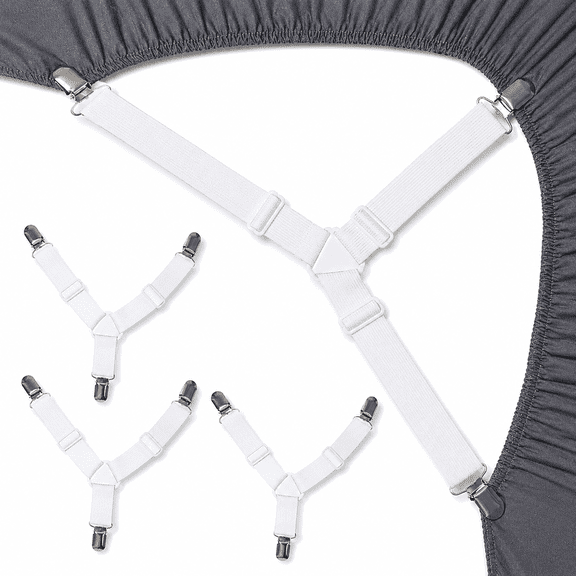 Jill Deaaa 4 Pack Adjustable Triangle Bed Sheet Straps, HeavyDuty Metal Clip Sheet Fasteners Grippers for Fitted Sheets, Mattress, Sofa and Ironing Board