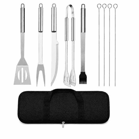Jill Deaaa BBQ Grill Tools Set, 9‑Piece Heavy‑Duty Stainless Steel Grilling Utensils Kit with Portable Storage Case, Outdoor Cooking Accessories for Backyard Camping, Ideal Gift for Men