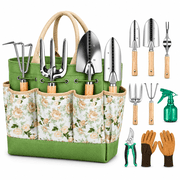 Jill Deaaa Gardening Tool Set, 9‑Piece Rust‑Proof Stainless Steel Hand Tools with Wooden Handles & Storage Tote Bag, Gifts for Gardeners Men & Women