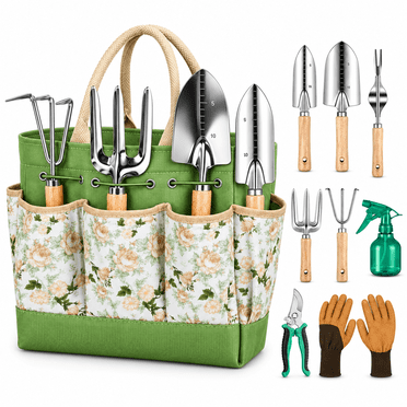 RELOIVE Garden Tools Set - 9 Piece Heavy Duty Carbon Steel Gardening ...