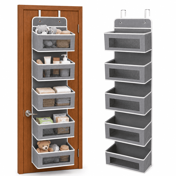 Jill Deaaa Over The Door Organizer with Clear Windows, Hanging Storage Unit with Metal Hooks for Closet, Nursery, Bedroom, Bathroom & Pantry