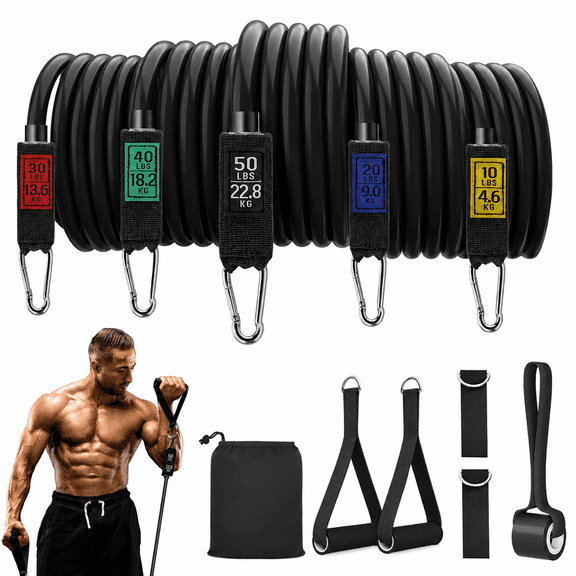 Jill Deaaa Resistance Bands Exercise Bands Set, Workout Tubes Up to 150 lbs with Door Anchor, Handles & Ankle Straps for Strength, Slim, Yoga, Home Gym Equipment for Men/Women