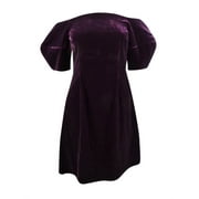 Jill Jill Stuart Women's Velvet Puff-Sleeve Shift Dress (6, Eggplant)