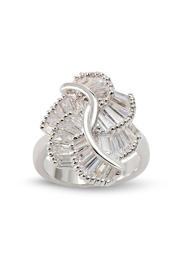 Jill Statement Ring Womens Baguette Cut White Gold Plated Ginger Lyne Collection