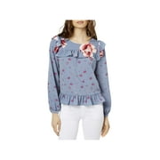 Jill Stuart Womens Floral Print Ruffled Pullover Top