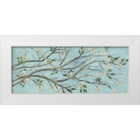 Jill, Susan 32x15 White Modern Wood Framed Museum Art Print Titled - Blue Sky and Blossoms
