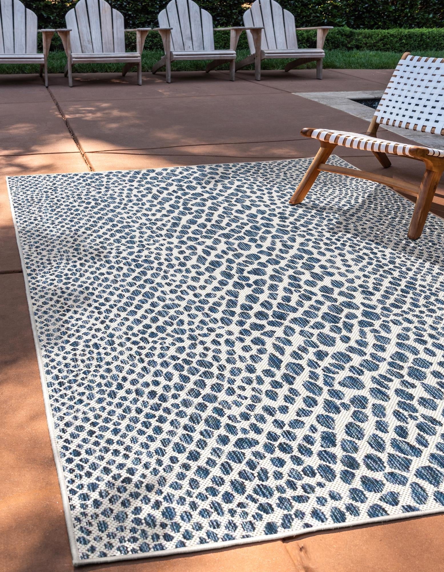 Cape Town Blue and Ivory Rectangular Outdoor Rug