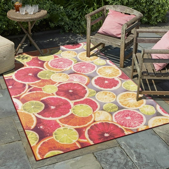 Jill Zarin Caribbean Outdoor Collection Area Rug - Antigua (5' 3" x 8' Rectangle Rust Red and Yellow/Brown)