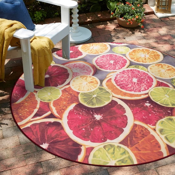 Jill Zarin Caribbean Outdoor Collection Area Rug - Antigua (7' 10" Round Rust Red and Yellow/Brown)