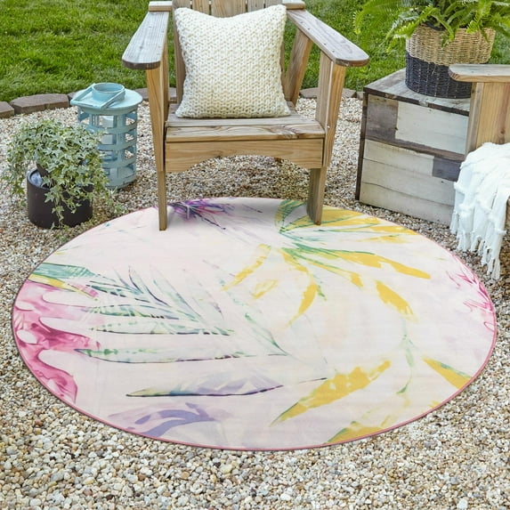 Jill Zarin Caribbean Outdoor Collection Area Rug - Aruba (10' Round Ivory/Black)