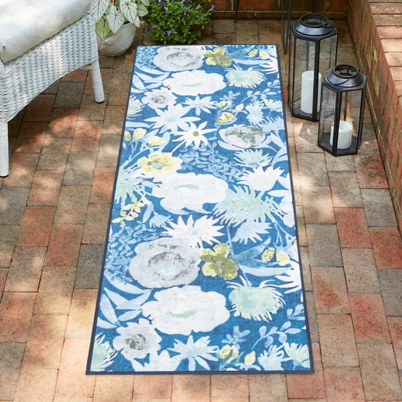 Jill Zarin Caribbean Outdoor Collection Area Rug - Bahamas (2' x 6' 1" Runner Navy Blue/Ivory)