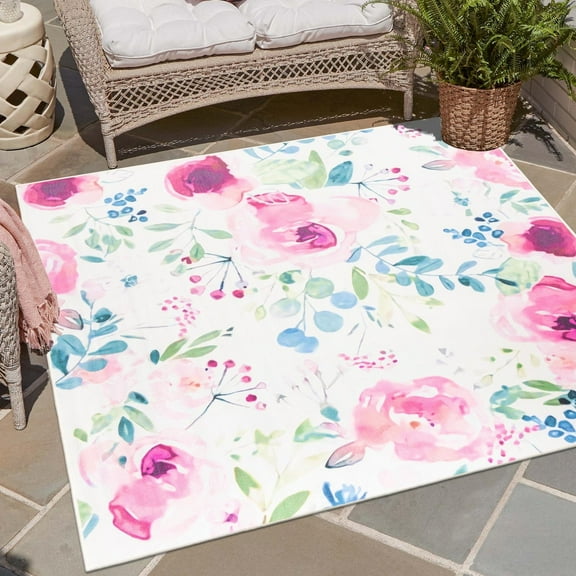 Jill Zarin Caribbean Outdoor Collection Area Rug - Barbados (10' Square Ivory/Blue)