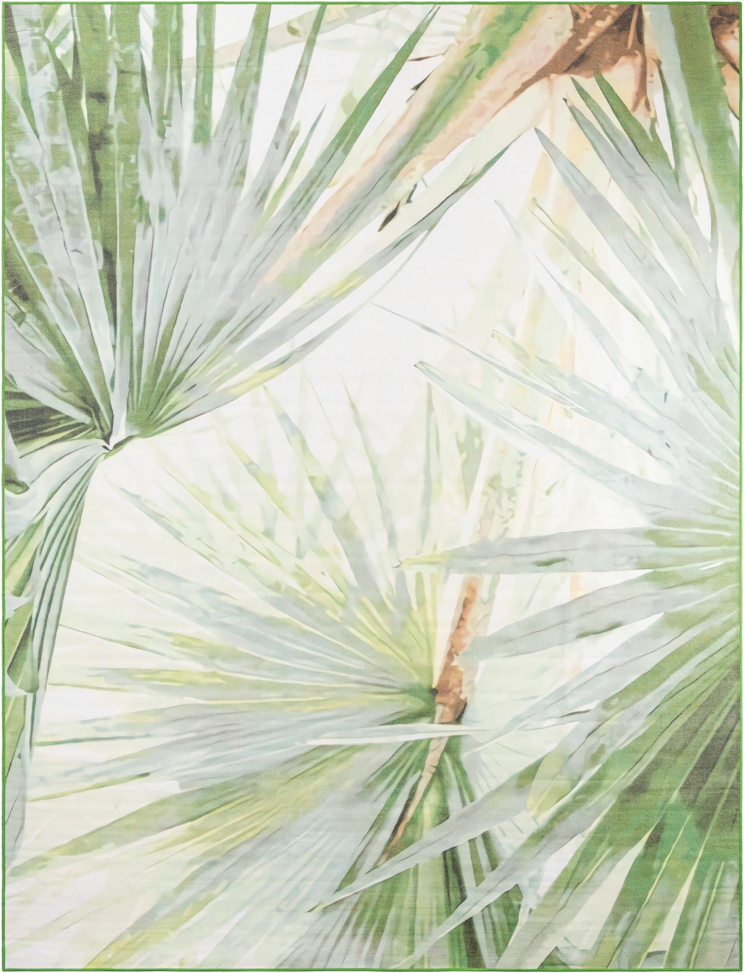 Green and Ivory Synthetic Rectangular Outdoor Rug, 10' x 13'