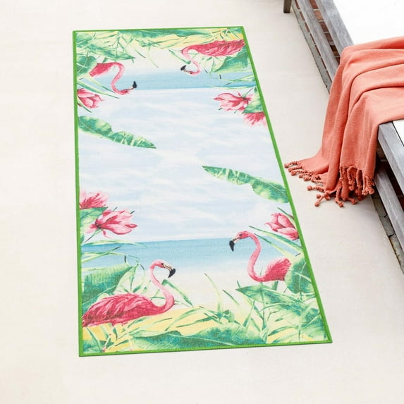 Jill Zarin Caribbean Outdoor Collection Area Rug - Dominica (2' x 8' Runner Blue and Green/Black)