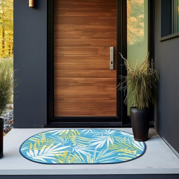 Jill Zarin Caribbean Outdoor Collection Area Rug - Grenada (2' x 3' 1" Oval Blue/Yellow)