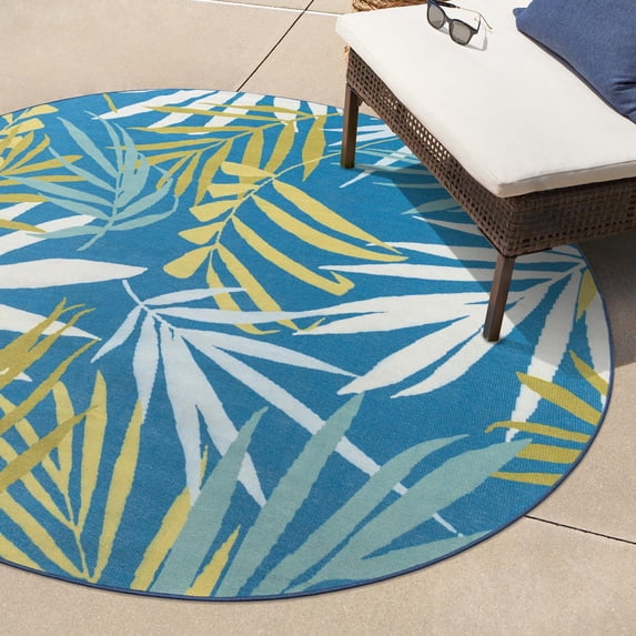 Jill Zarin Caribbean Outdoor Collection Area Rug - Grenada (7' 10" Round Blue/Yellow)