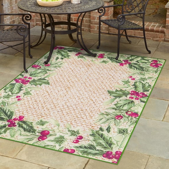 Jill Zarin Caribbean Outdoor Collection Area Rug - Jamaica (10' x 13' Rectangle Beige and Green/Light Brown)