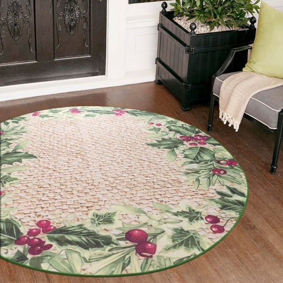 Jill Zarin Caribbean Outdoor Collection Area Rug - Jamaica (3' 3" Round Beige and Green/Light Brown)