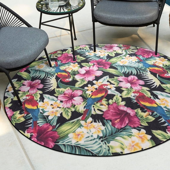 Jill Zarin Caribbean Outdoor Collection Area Rug - Saint Lucia (3' 3" Round Multi/Black)