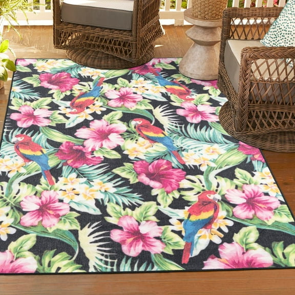 Jill Zarin Caribbean Outdoor Collection Area Rug - Saint Lucia (4' 1" x 6' 1" Rectangle Multi/Black)