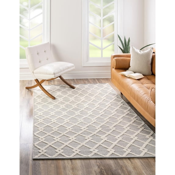 Jill Zarin Dorset English Manor Rug Gray Manor/Ivory 4' 1" x 6' 1" Rectangle Hand Made Geometric Modern Flatweave Perfect For Living Room Bed Room Dining Room Office