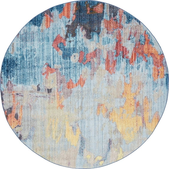 Jill Zarin Jill Zarin’s Downtown Round Abstract Modern Area Rugs, Blue