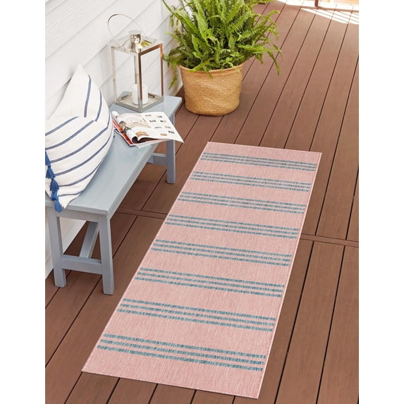 Jill Zarin Outdoor Collection Area Rug - Anguilla (2' x 8' Runner Pink and Aqua/Light Blue)