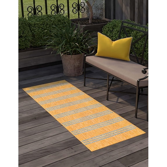 Jill Zarin Outdoor Collection Area Rug - Anguilla (2' x 8' Runner Yellow and Aqua/Light Blue)