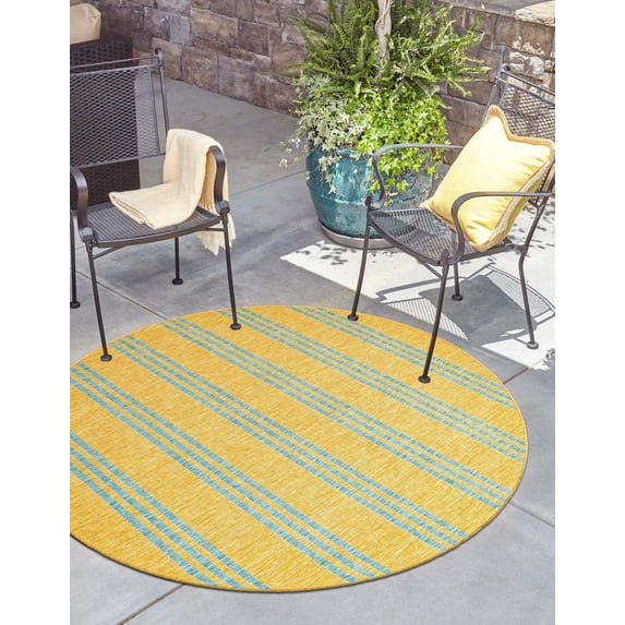 Jill Zarin Outdoor Collection Area Rug - Anguilla (3' 1" Round Yellow and Aqua/Light Blue)