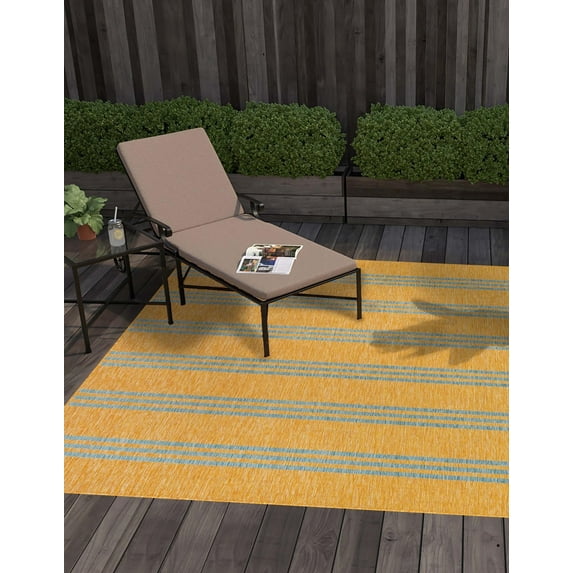 Jill Zarin Outdoor Collection Area Rug - Anguilla (7' 10" Square Yellow and Aqua/Light Blue)