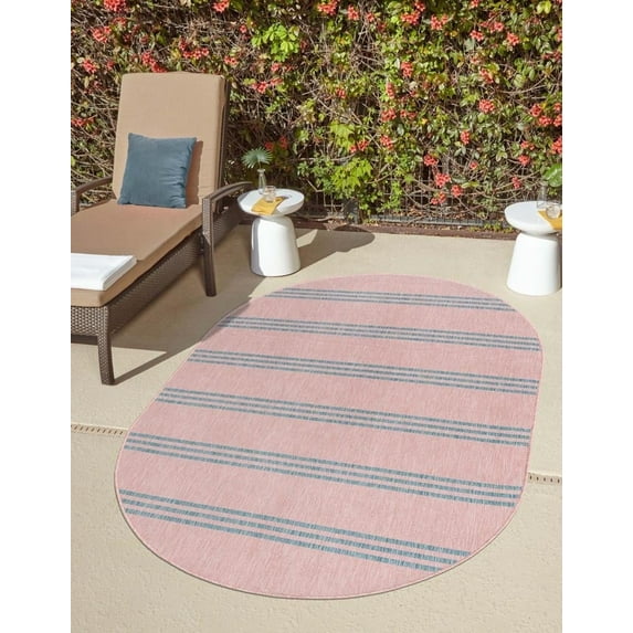 Jill Zarin Outdoor Collection Area Rug - Anguilla (7' 10" x 10' Oval Pink and Aqua/Light Blue)