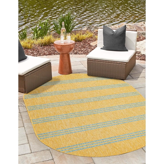 Jill Zarin Outdoor Collection Area Rug - Anguilla (7' 10" x 10' Oval Yellow and Aqua/Light Blue)