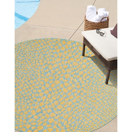 Jill Zarin Outdoor Collection Area Rug - Cape Town (10' 8" Round Yellow and Aqua/Light Blue)