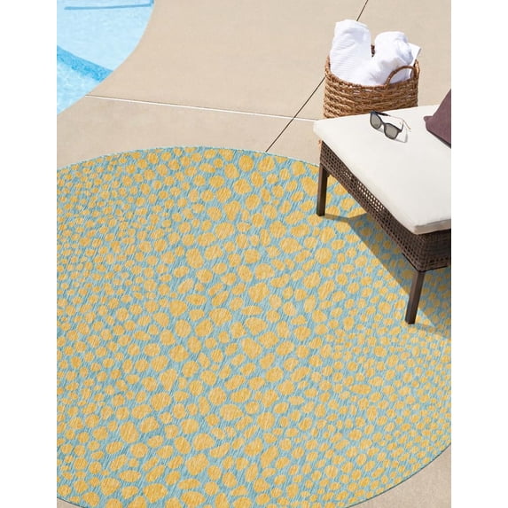 Jill Zarin Outdoor Collection Area Rug - Cape Town (10' 8" Round Yellow and Aqua/Light Blue)