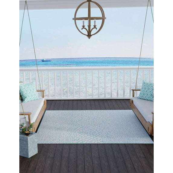 Jill Zarin Outdoor Collection Area Rug - Cape Town (10' 8" Square Pink and Aqua/Light Blue)