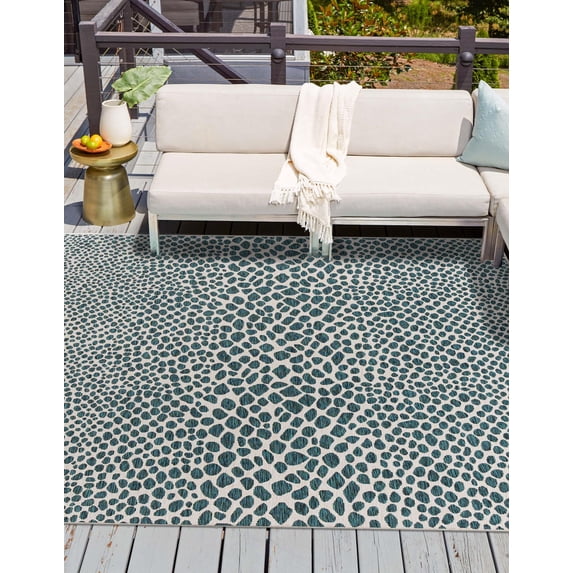 Jill Zarin Outdoor Collection Area Rug - Cape Town (10' 8" Square Teal/Ivory)
